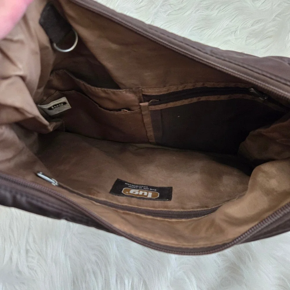 Lug Brown Quilted Crossbody Messenger Bag Travel‎ Organizer Water Bottle Pocket